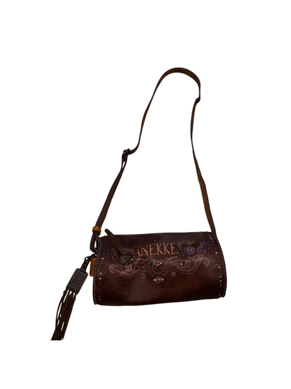 Anekke Western Style Brown Leather Shoulder Bag Boho Studded Accents